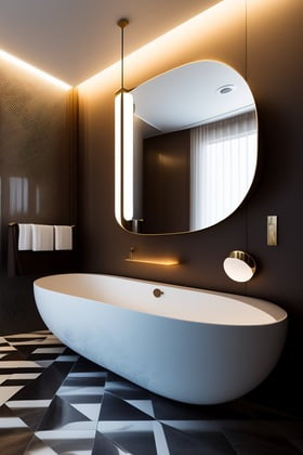 curved edge mirror and bathtub 