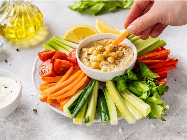 hummus served with veggies