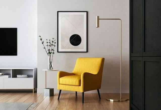 Scandinavian design natural tone color pallet with touch up of yellow as an accent color