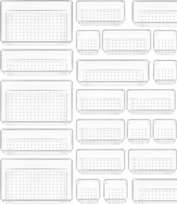 Clear Plastic Drawer Organizers Bin Set