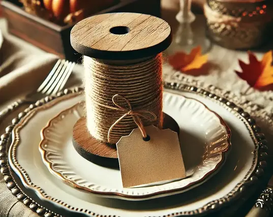 wooden spool Thanksgiving card holder